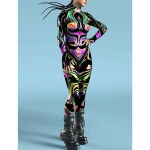Candy Catz Women's Sz M Vibrant Full-Body Party Costume Rave Festival